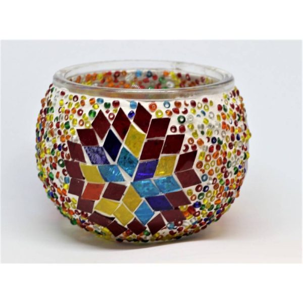 Red Yellow Mosaic Glass Votive & Tealight Candle Holder - Dream Furniture