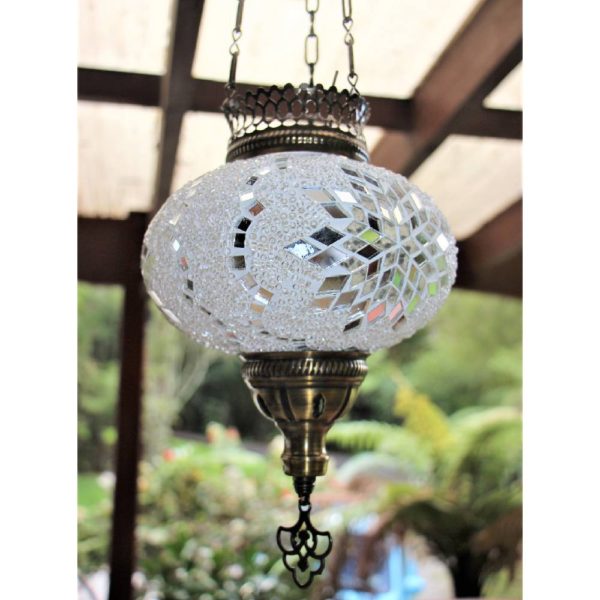 White Mosaic Large Hanging Candle Lantern 2