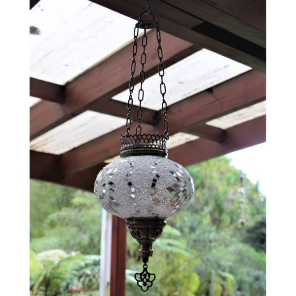 White Mosaic Large Hanging Candle Lantern 3