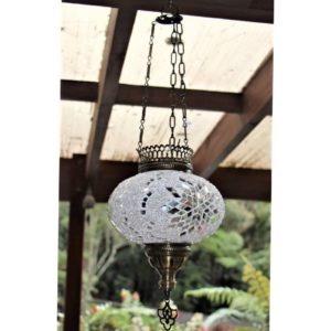 White Mosaic Large Hanging Candle Lantern 4