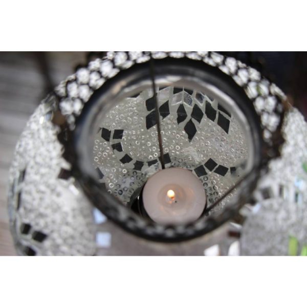 White Mosaic Large Hanging Candle Lantern 5