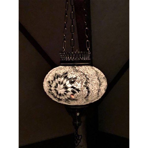 White Mosaic Large Hanging Candle Lantern 6