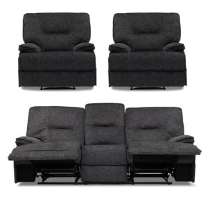 Clifton Dark Grey Fabric Electric Recliner Lounge Suite (3S+1S+1S)
